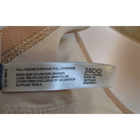 Ambrielle  Bra Everyday Full Coverage Lightly Lined Lace Floral Dot 38DD - Picture 5 of 6